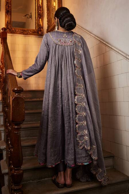 Shop Saahiil Kapoor Grey Chanderi , Cotton, Embroidery, Beads, Zari Samsara Kurta Set at Aza Fashions Shop_Saahiil Kapoor_Grey Chanderi , Cotton, Embroidery, Beads, Zari Samsara Kurta Set _at_Aza_Fashions