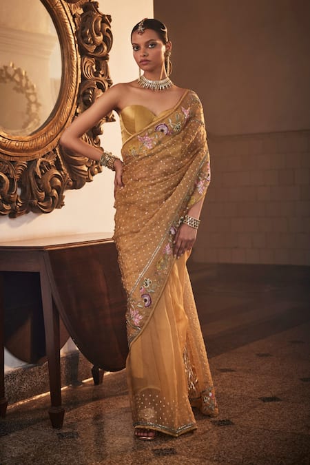 Saahiil Kapoor Sanobar Flower Embroidered Saree With Corset Blouse 