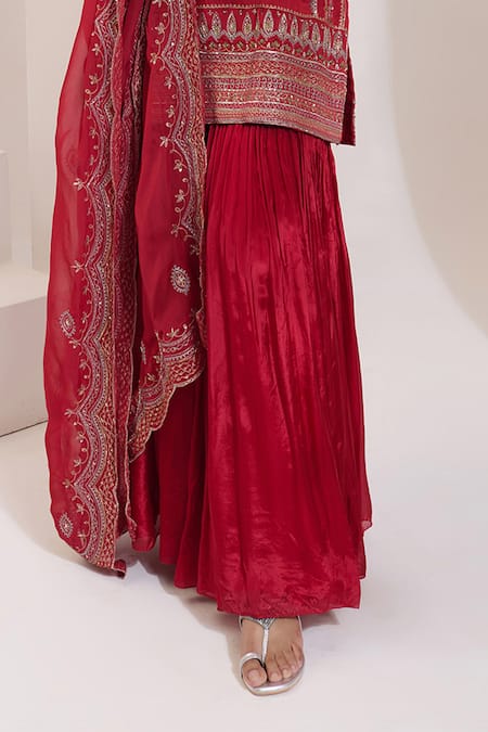 Saahiil Kapoor_Red Chanderi, Silk, Organza Sequins, Zari, Zeba Zardozi Kurta Gharara Set _at_Aza_Fashions