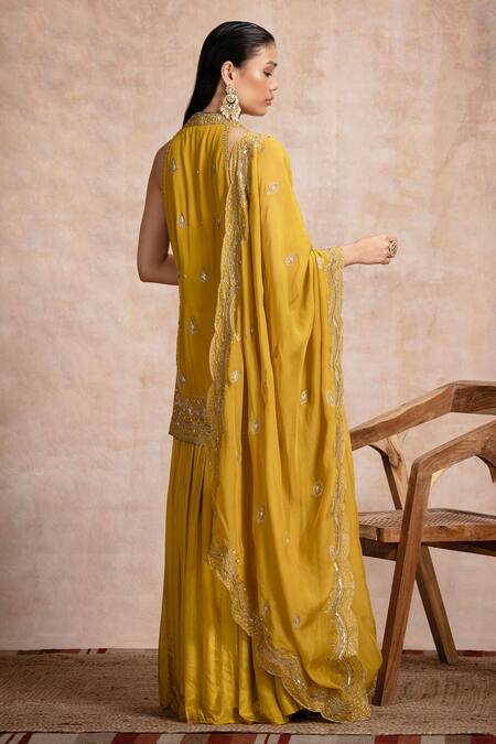Saahiil Kapoor_Yellow Chanderi, Silk, Organza Sequins, Zari, Zeba Kurta Gharara Set _Online_at_Aza_Fashions