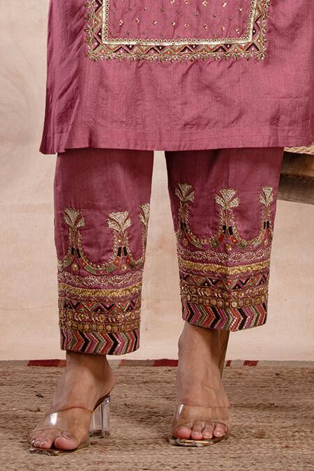 Saahiil Kapoor_Purple Chanderi Silk, Organza Sequins, Zari Zeena Embroidered Choga Kurta Set _Online_at_Aza_Fashions