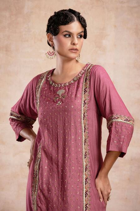 Buy_Saahiil Kapoor_Purple Chanderi Silk, Organza Sequins, Zari Zeena Embroidered Choga Kurta Set _Online_at_Aza_Fashions