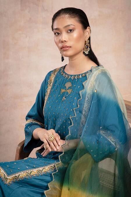 Buy Saahiil Kapoor Blue Chanderi Silk, Organza Sequins, Zari Zeena Embroidered Choga Kurta Set Online at Aza Fashions Buy_Saahiil Kapoor_Blue Chanderi Silk, Organza Sequins, Zari Zeena Embroidered Choga Kurta Set _Online_at_Aza_Fashions