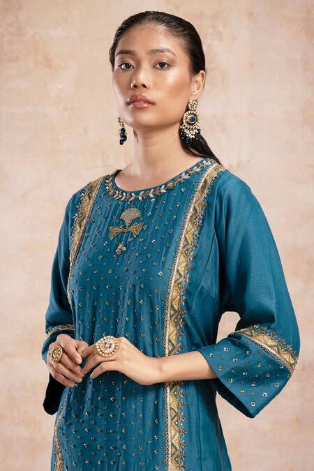 Saahiil Kapoor Blue Chanderi Silk, Organza Sequins, Zari Zeena Embroidered Choga Kurta Set at Aza Fashions Saahiil Kapoor_Blue Chanderi Silk, Organza Sequins, Zari Zeena Embroidered Choga Kurta Set _at_Aza_Fashions