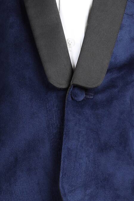 Buy_The Little Celebs_Blue Velvet, Cotton, Polyester Solid Shawl Collar Tuxedo Set _Online_at_Aza_Fashions