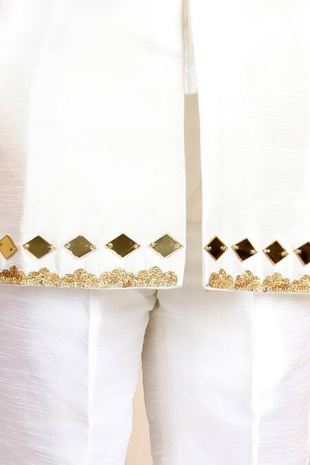 The Little Celebs_White Crepe, Silk Embroidery, Sequins Mandala Embellished Sherwani And Pant _Online_at_Aza_Fashions