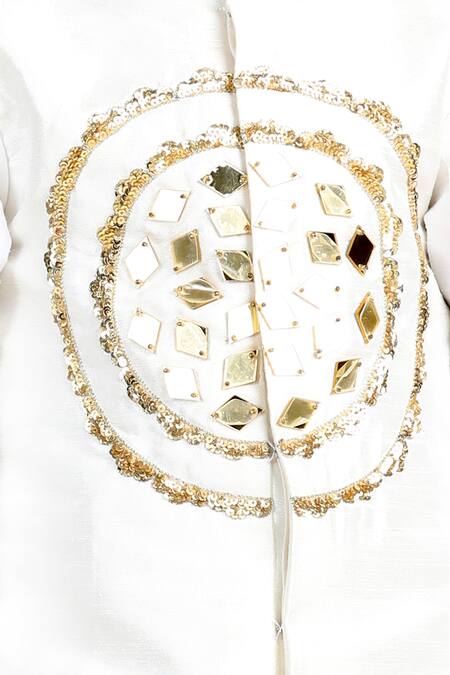 The Little Celebs_White Crepe, Silk Embroidery, Sequins Mandala Embellished Sherwani And Pant _at_Aza_Fashions