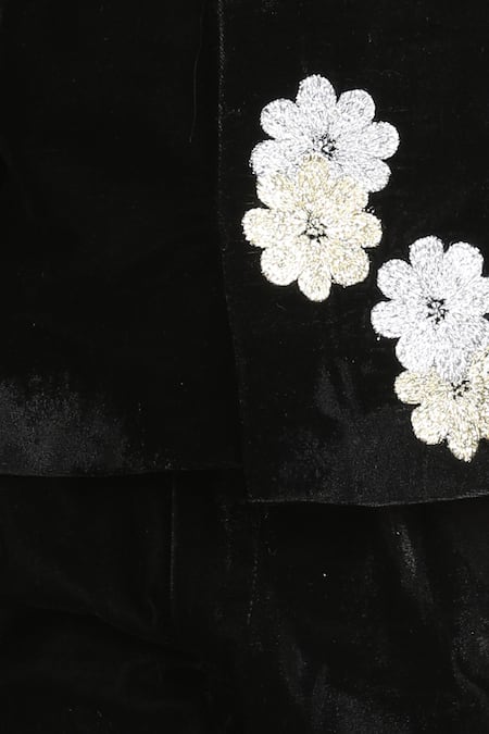 The Little Celebs_Black Velvet, Crepe Embroidery Floral Sherwani Set _Online_at_Aza_Fashions