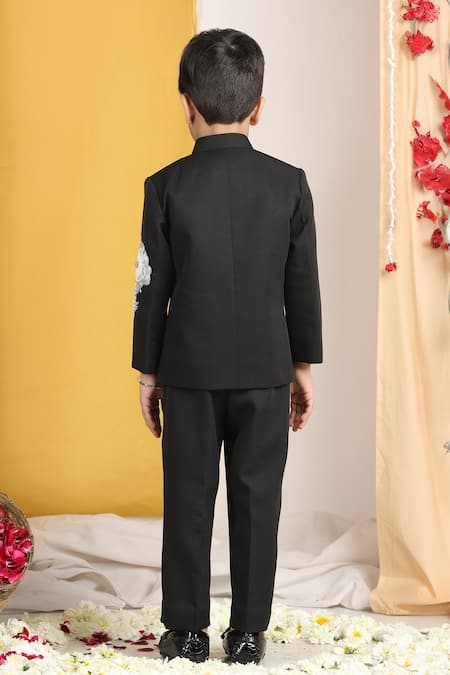 The Little Celebs Black Floral Applique Sherwani Set 