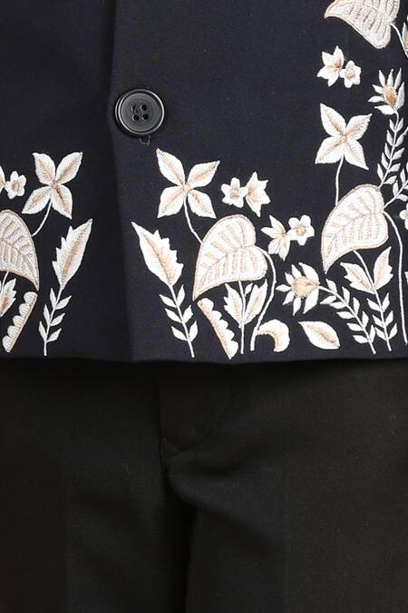 Buy_The Little Celebs_Black Crepe Embroidery Floral Vine Sherwani And Pant _Online_at_Aza_Fashions