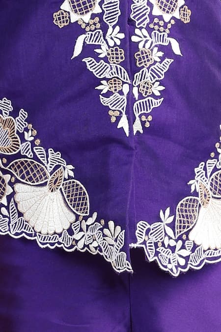 The Little Celebs_Purple Silk, Crepe Embroidery Floral Thread Palazzo Set _at_Aza_Fashions