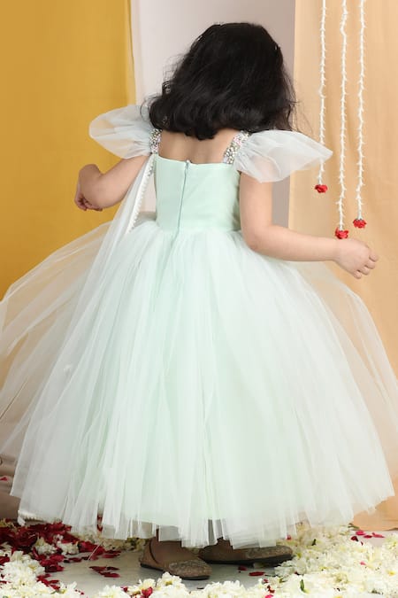 The Little Celebs Mint Green Pearl Embellished Gown 