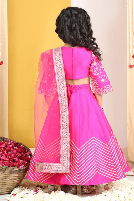 The Little Celebs Pink Gota Work Chevron Lehenga Set 
