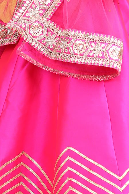 Shop_The Little Celebs_Pink Silk, Crepe, Net Gota Patti, Zari, Sequins Work Chevron Lehenga Set _Online_at_Aza_Fashions