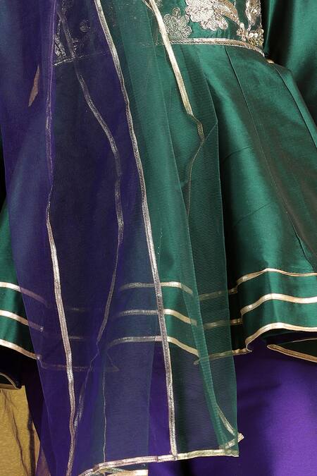 Shop_The Little Celebs_Blue Silk, Crepe Zari, Gota Patti, Sequins Embroidered Peplum Kurta Set _Online_at_Aza_Fashions