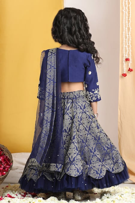 The Little Celebs Floral Vine Scalloped Layered Lehenga Set 