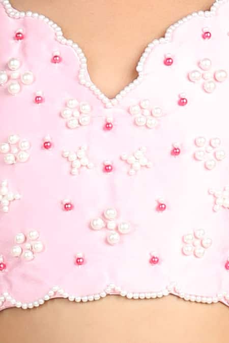 The Little Celebs_Pink Organza, Crepe Pearls Layered Lehenga Set With Embroidery _Online_at_Aza_Fashions