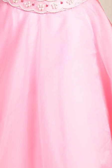 Buy_The Little Celebs_Pink Organza, Crepe Pearls Layered Lehenga Set With Embroidery _Online_at_Aza_Fashions