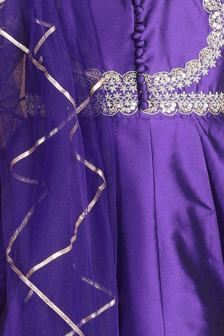 The Little Celebs_Purple Silk, Crepe Pearls, Gota Patti, Zari Floral Embroidered Anarkali Set _at_Aza_Fashions