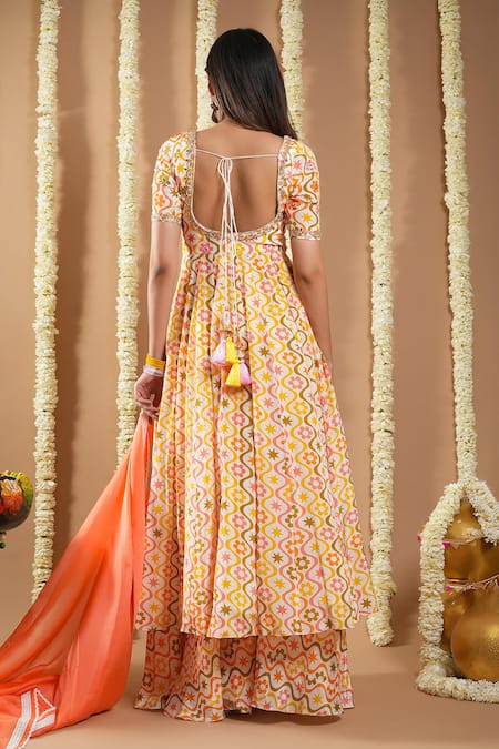 Shop_Ahi Clothing_Multi Color Cotton, Crepe Cut Work, Lace, Floral Abstract Print Anarkali Set _at_Aza_Fashions