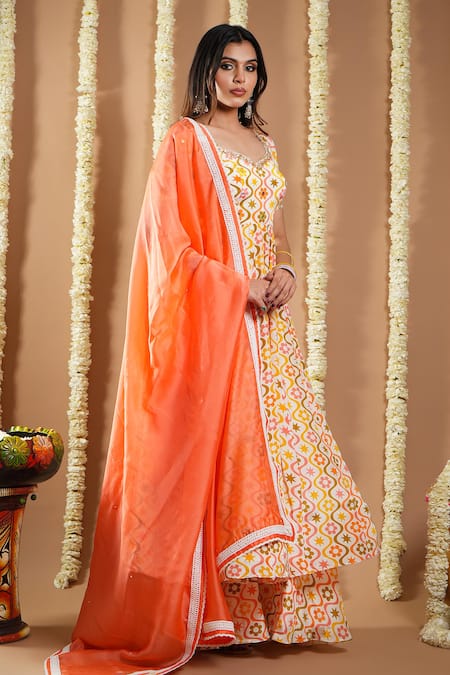 Ahi Clothing_Multi Color Cotton, Crepe Cut Work, Lace, Floral Abstract Print Anarkali Set _Online_at_Aza_Fashions