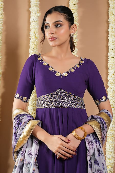 Shop_Ahi Clothing_Purple Georgette Embroidery V-neck Zari Hand Anarkali Set _Online_at_Aza_Fashions