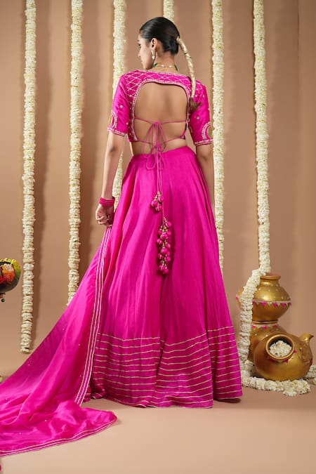 Ahi Clothing Hot Pink Zari Lace Embroidered Lehenga Set 