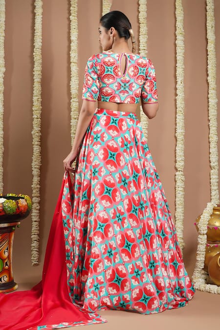 Ahi Clothing Floral Print Red Lehenga Set 