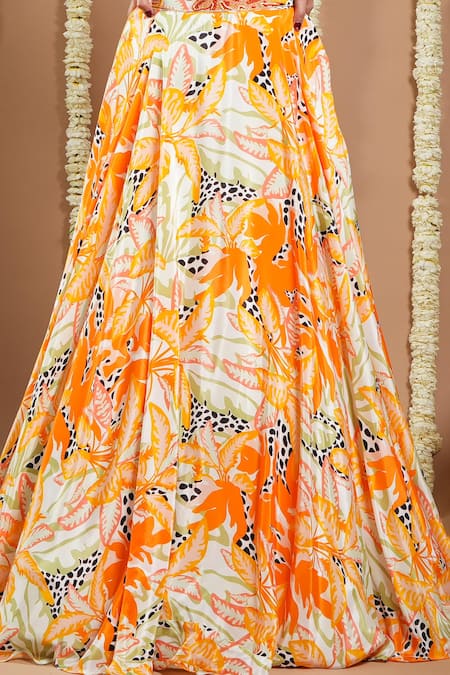 Ahi Clothing Orange Crepe, Linen Sequins, Zari, Cut Work, Embroidery Floral Hand Lehenga Set at Aza Fashions Ahi Clothing_Orange Crepe, Linen Sequins, Zari, Cut Work, Embroidery Floral Hand Lehenga Set _at_Aza_Fashions