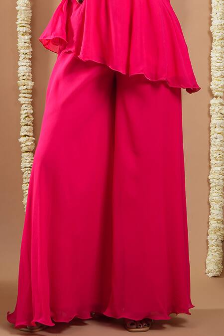 Shop Ahi Clothing Pink Georgette Asymmetric Cutdana Embellished A-line Tunic And Palazzo Online at Aza Fashions Shop_Ahi Clothing_Pink Georgette Asymmetric Cutdana Embellished A-line Tunic And Palazzo _Online_at_Aza_Fashions