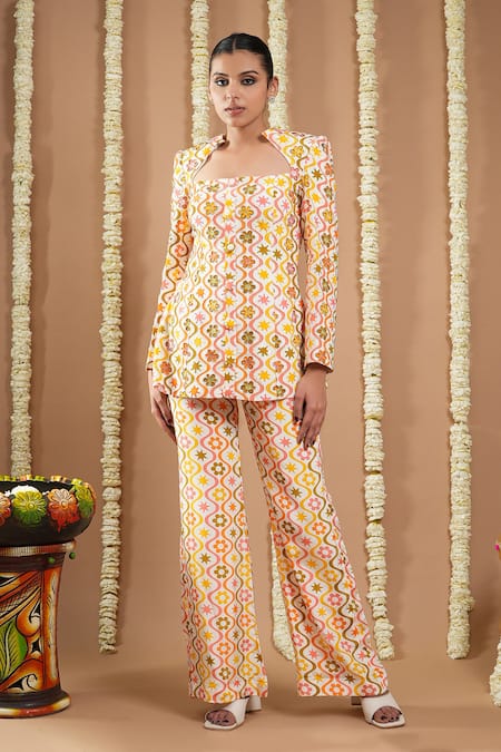 Buy Ahi Clothing Multi Color Crepe Embroidery, Zari, Sequins Floral Printed Top And Pant Set Online at Aza Fashions Buy_Ahi Clothing_Multi Color Crepe Embroidery, Zari, Sequins Floral Printed Top And Pant Set _Online_at_Aza_Fashions