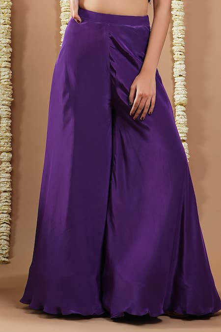 Ahi Clothing Purple Crepe, Silk Sequins, Cut Work Asymmetric Embroidered Blouse And Palazzo Online at Aza Fashions Ahi Clothing_Purple Crepe, Silk Sequins, Cut Work Asymmetric Embroidered Blouse And Palazzo _Online_at_Aza_Fashions