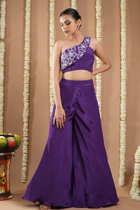 Buy Ahi Clothing Purple Crepe, Silk Sequins, Cut Work Asymmetric Embroidered Blouse And Palazzo Online at Aza Fashions Buy_Ahi Clothing_Purple Crepe, Silk Sequins, Cut Work Asymmetric Embroidered Blouse And Palazzo _Online_at_Aza_Fashions