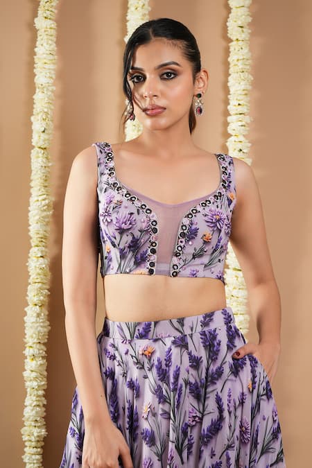 Ahi Clothing Purple Crepe Mirrors, Zari, Embroidery, Floral Print Designer Lehenga Set Online at Aza Fashions Ahi Clothing_Purple Crepe Mirrors, Zari, Embroidery, Floral Print Designer Lehenga Set _Online_at_Aza_Fashions