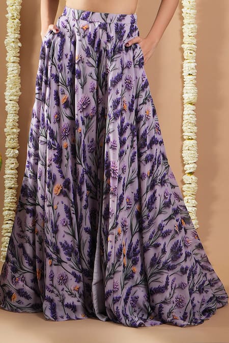 Ahi Clothing Purple Crepe Mirrors, Zari, Embroidery, Floral Print Designer Lehenga Set at Aza Fashions Ahi Clothing_Purple Crepe Mirrors, Zari, Embroidery, Floral Print Designer Lehenga Set _at_Aza_Fashions