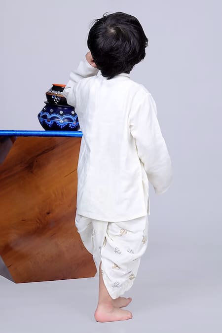 Shop Little Brats Off White Cotton, Silk Zari, Sequins, Embroidery Parachute Kurta Set at Aza Fashions Shop_Little Brats_Off White Cotton, Silk Zari, Sequins, Embroidery Parachute Kurta Set _at_Aza_Fashions