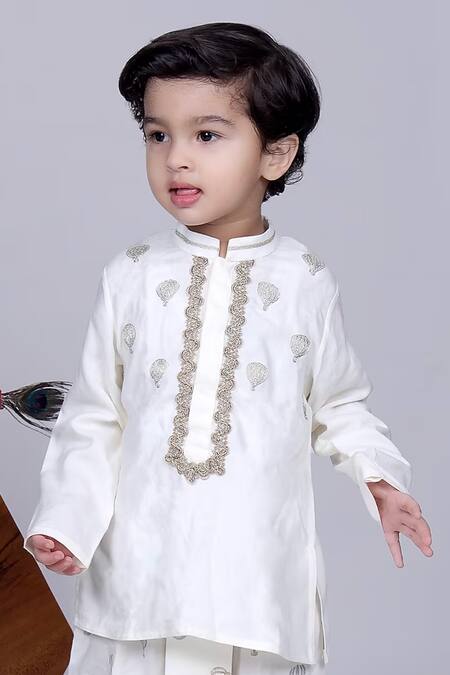 Little Brats Off White Cotton, Silk Zari, Sequins, Embroidery Parachute Kurta Set Online at Aza Fashions Little Brats_Off White Cotton, Silk Zari, Sequins, Embroidery Parachute Kurta Set _Online_at_Aza_Fashions