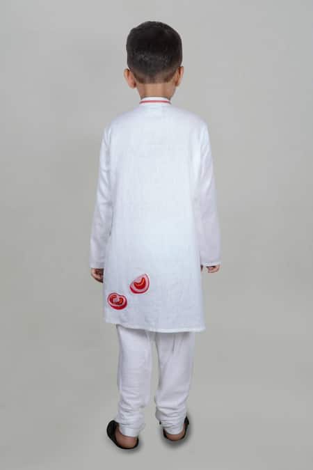 Shop Little Brats Off White Handloom , Ketchup Patchwork Kurta Set at Aza Fashions Shop_Little Brats_Off White Handloom , Ketchup Patchwork Kurta Set _at_Aza_Fashions