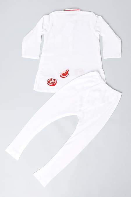 Little Brats Off White Handloom , Ketchup Patchwork Kurta Set Online at Aza Fashions Little Brats_Off White Handloom , Ketchup Patchwork Kurta Set _Online_at_Aza_Fashions