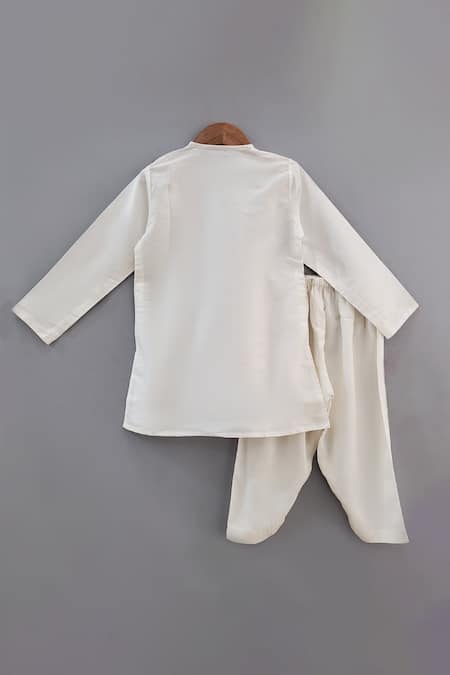 Shop Little Brats Off White Cotton, Silk Embroidery Holi Kurta Set at Aza Fashions Shop_Little Brats_Off White Cotton, Silk Embroidery Holi Kurta Set _at_Aza_Fashions