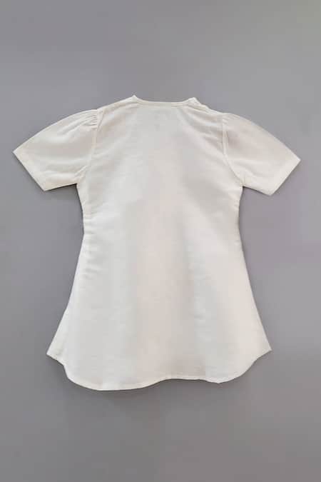 Shop Little Brats Off White Cotton Embroidery Holi Kurta Set at Aza Fashions Shop_Little Brats_Off White Cotton Embroidery Holi Kurta Set _at_Aza_Fashions