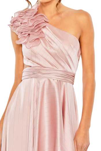 Mac Duggal_Pink Polyester Ruffles One Shoulder High-low Gown_Online_at_Aza_Fashions