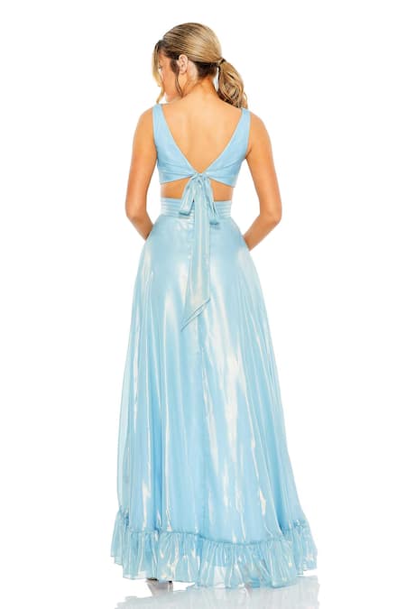 Mac Duggal Powder Blue High-Low Cut-Out Ruffled Gown