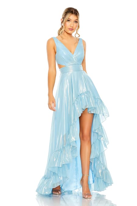Mac Duggal Powder Blue High-Low Cut-Out Ruffled Gown