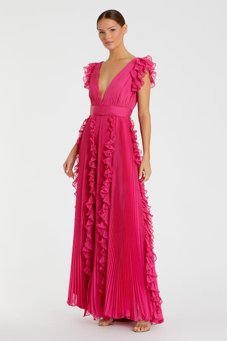 Mac Duggal Fuchsia Pleated Ruffled Gown 