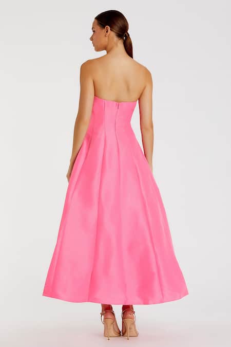 Shop_Mac Duggal_Pink Polyester Off-shoulder Candy A-line Bow Dress _at_Aza_Fashions