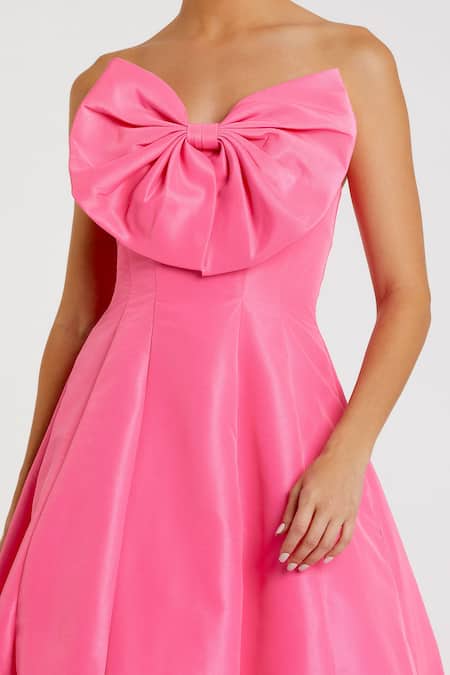 Mac Duggal_Pink Polyester Off-shoulder Candy A-line Bow Dress _Online_at_Aza_Fashions