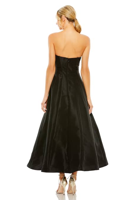Shop_Mac Duggal_Black Polyester Bows Open Neck Strapless A-line Midi Dress _at_Aza_Fashions