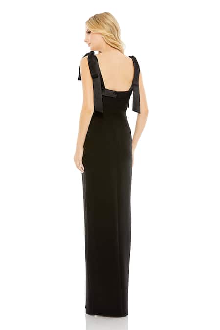Shop_Mac Duggal_Black Polyester Sweetheart Neck Tie-up Strap Slit Gown _at_Aza_Fashions