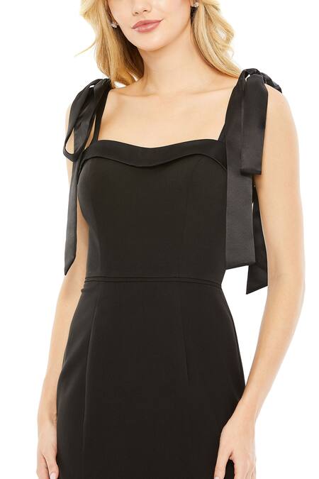 Mac Duggal_Black Polyester Sweetheart Neck Tie-up Strap Slit Gown _Online_at_Aza_Fashions